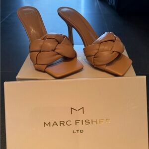 Marc Fisher Tan Braided Heeled Mules